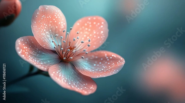 Obraz Minimal focal point on the blossomâ€™s tip, with the rest dissolving into a pastel jade blur dotted by faint highlights,
