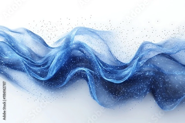 Fototapeta A clean digital wave composed of blue particles and lines, flowing gracefully over a white canvas