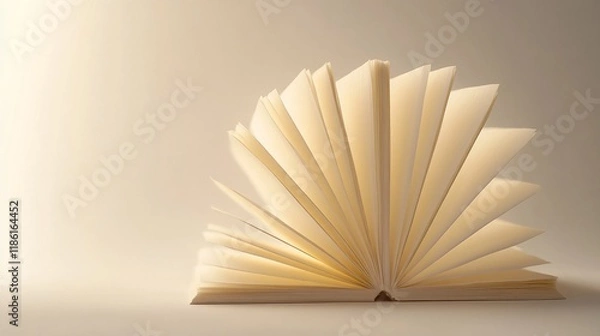 Fototapeta Open book with pages fanned out like a sunburst, on white background.