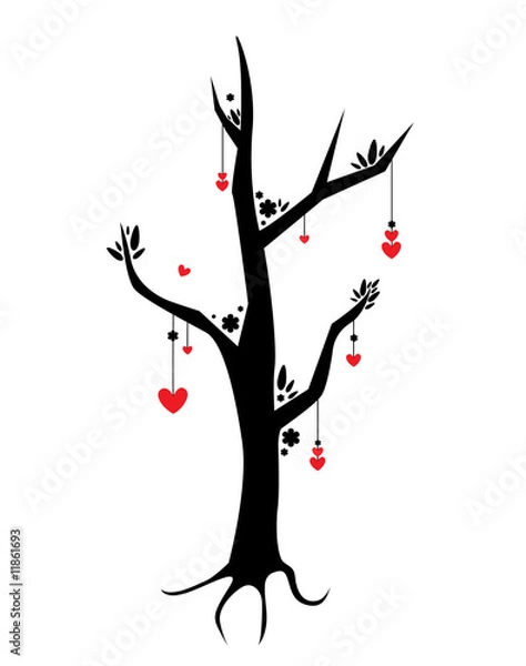 Fototapeta abstract illustration of a floral background with hearts
