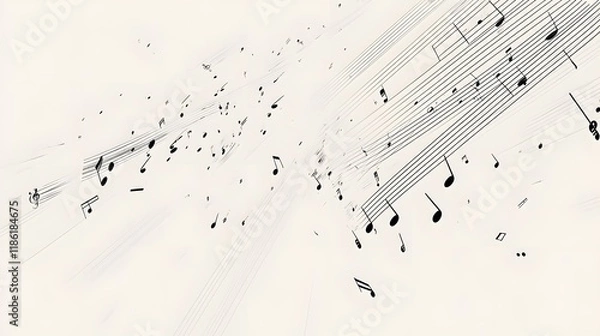 Fototapeta Abstract Musical Notes Scattered Across Staff Lines