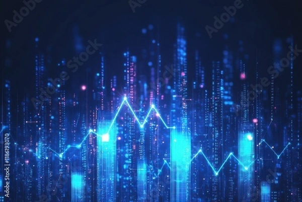 Fototapeta Futuristic cityscape, glowing arrows, digital landscape, data visualization