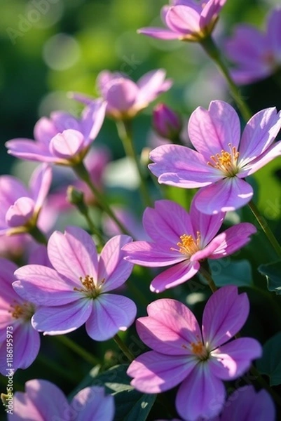 Obraz A cascade of delicate purple petals in a lush summer garden, purple, bloom, natural