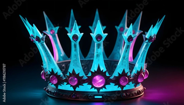 Fototapeta Glowing neon crown with purple gems.