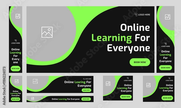 Fototapeta Customizable vector online education web set banner design for social media post, daily learning web bundle banner design, editable vector eps 10 file format