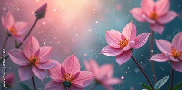 Fototapeta delicate petal clusters suspended in airy space, ethereal, serene, dreamy