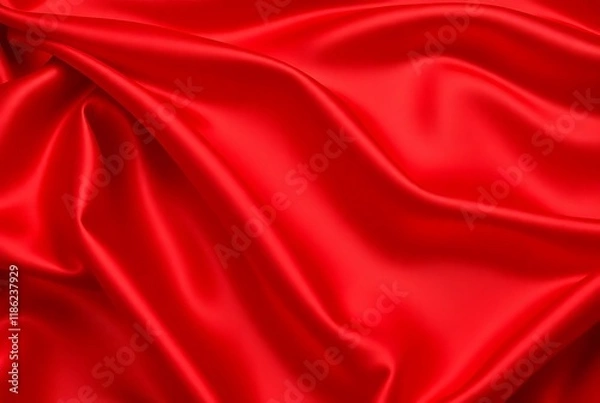 Fototapeta Red silk surface Red Wave Fabric Pattern Abstract Background Fabric Christmas Background and New Year Wallpaper 