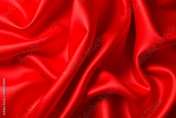 Fototapeta Red silk surface Red Wave Fabric Pattern Abstract Background Fabric Christmas Background and New Year Wallpaper 