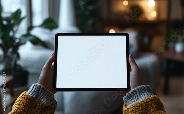 Fototapeta person using blank white screen digital tablet, mock up template