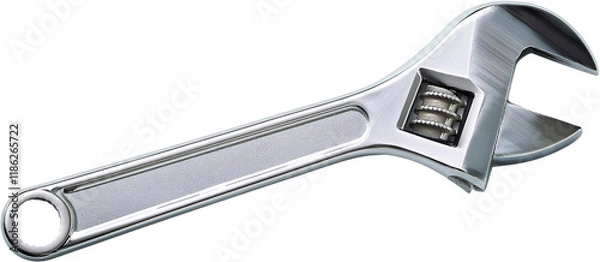 Fototapeta Professional chrome adjustable wrench tool isolated transparent background