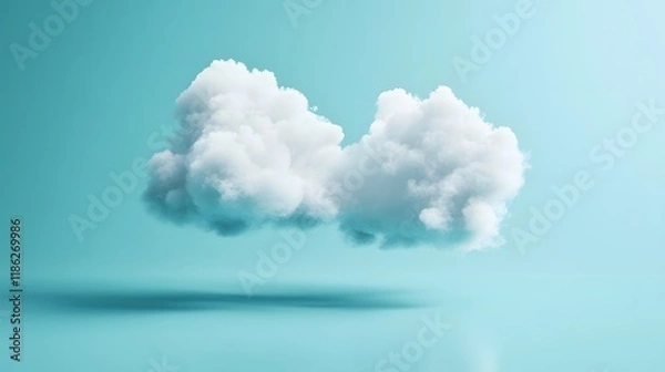 Fototapeta Two Fluffy White Clouds Float Against A Teal Sky