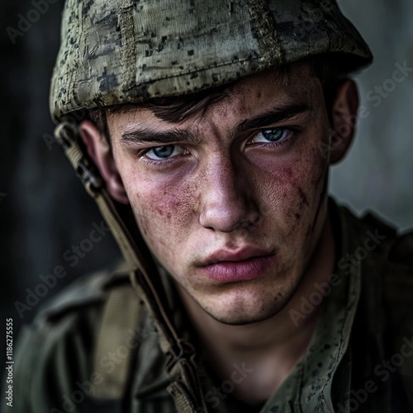 Obraz Generative AI, The young face of war