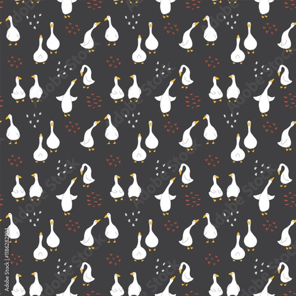 Fototapeta Goose Seamless Pattern. Cute Cartoon geese, Vector Illustration Background.
