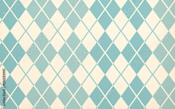 Fototapeta Seamless diamond argyle check pattern in blue and white with dotted red stitch. Vector geometric diamonds background. Fabric texture print for clothing, wrapping paper, decor