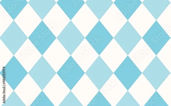Fototapeta Seamless diamond argyle check pattern in blue and white with dotted red stitch. Vector geometric diamonds background. Fabric texture print for clothing, wrapping paper, decor