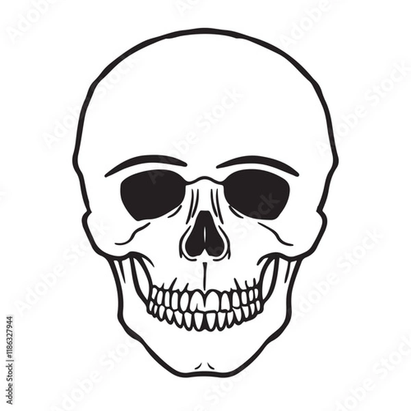 Fototapeta The skull icon. Black silhouette of a human skull. Vector illustration isolated on a white background for design and web.