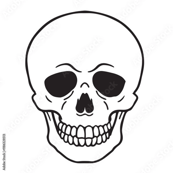 Fototapeta The skull icon. Black silhouette of a human skull. Vector illustration isolated on a white background for design and web.