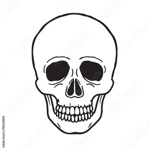 Fototapeta The skull icon. Black silhouette of a human skull. Vector illustration isolated on a white background for design and web.