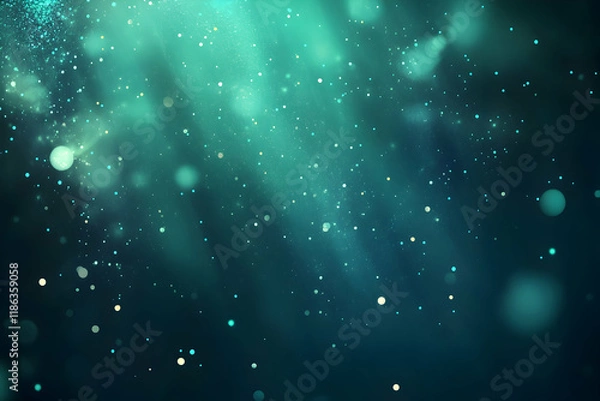 Obraz Oceanic teal particles glistening against a deep sea green background with hints of sunlight streaming through