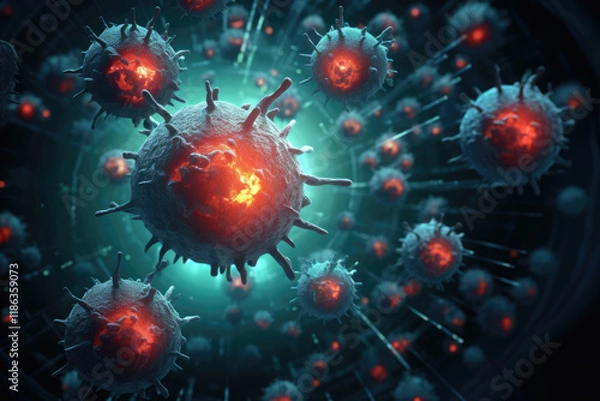 Fototapeta generated illustration of 3d abstract virus oropouche close up background.