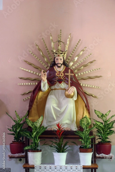Obraz Christ the King, statue in the Church of the Sacred Heart of Jesus in Rakov Potok, Croatia