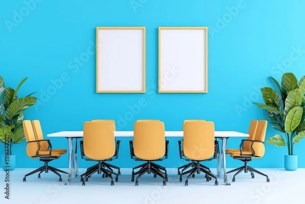 Fototapeta A fashionable modern office meeting room, suitable for business discussions and creative brainstorming.