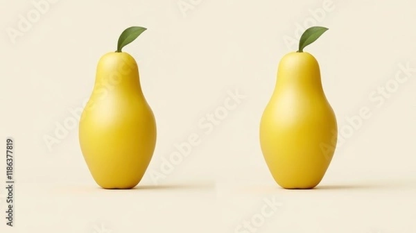 Fototapeta Digital art studio yellow pear-shaped objects displayed symmetrically in a minimalistic environment