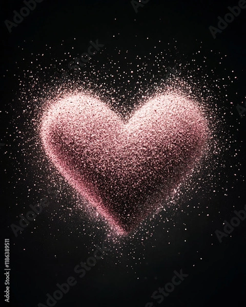 Fototapeta Pink glitter heart on black background for Valentine's Day design