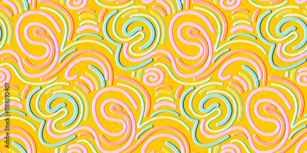 Fototapeta Squiggle, wavy line seamless pattern. Abstract 3d fluid graphic shapes geometric creative background