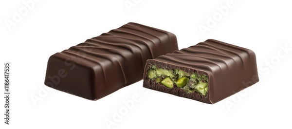Obraz Two chocolate bars, one with a green exterior and the other in a dark brown color， isolated on transparent png or white background