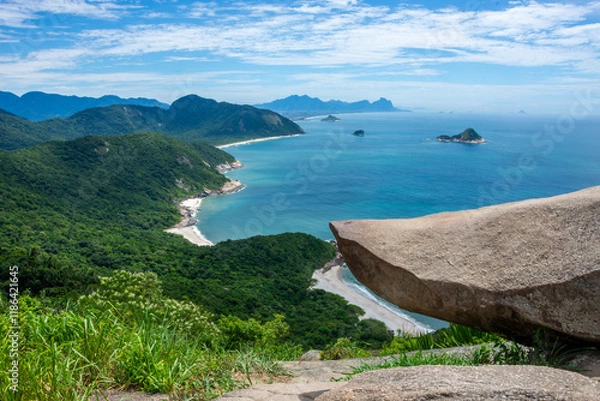Fototapeta Landscape of Guaratiba neighborhood and it's beaches from the Telegraph Stone - Rio de Janeiro, Brazil