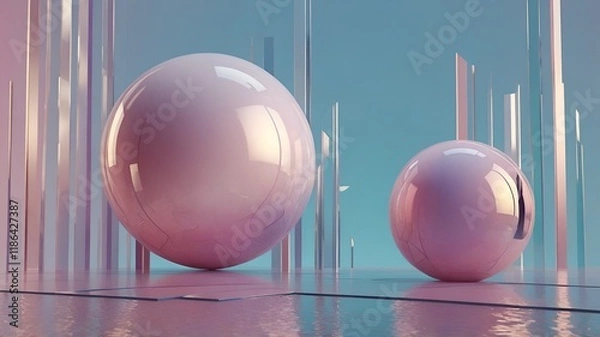 Obraz A surreal abstract design blending geometric patterns with soft, ethereal light. Use a palette of pastel gradients, including soft pinks, blues, and lavenders, with subtle transparency effects.