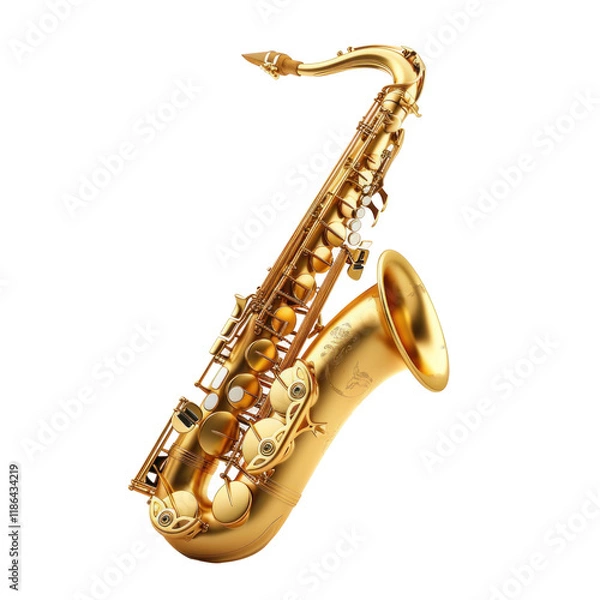 Fototapeta Isolated Golden Saxophone on Clean transparent background, Photorealistic Representation of Musical Instrument