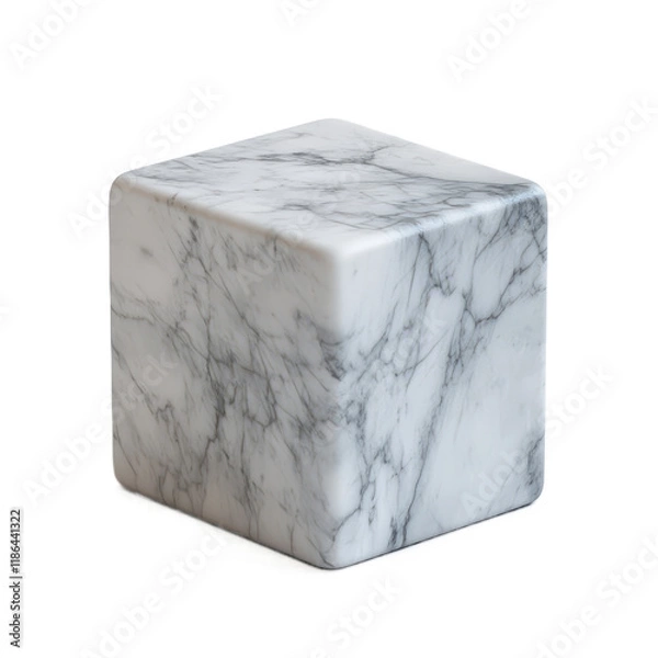 Fototapeta Marble cube, white background, hyperrealistic photography  isolated on transparent png or white background