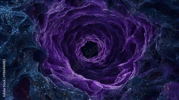 Fototapeta Abstract purple and blue swirling tunnel leading to a dark starry sky. Perfect for backgrounds, websites, or digital art.