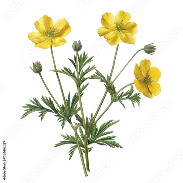 Obraz Photorealistic Cinquefoil Flower Isolated on Clean transparent background for Creative and Editorial Use