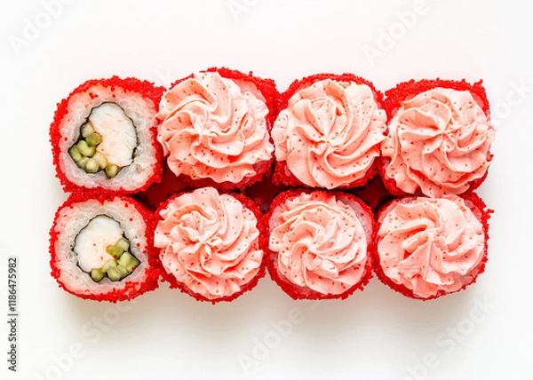 Fototapeta rolls and sushi on a white background