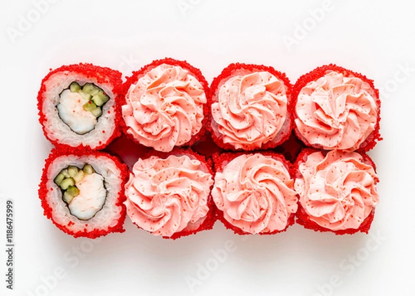 Fototapeta rolls and sushi on a white background