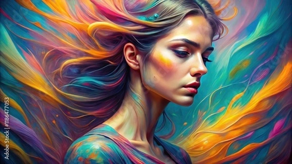 Obraz An abstract chalk portrait blends organic shapes and whimsical line art for a modern, artistic feel.