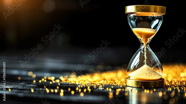 Fototapeta Hourglass Time Passage  With Isolated Yellow Shine Sand