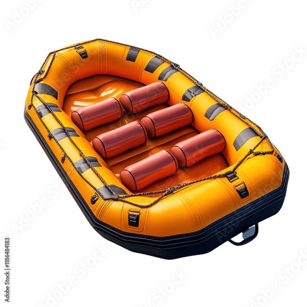 Fototapeta Photorealistic Isolated Clean transparent background of a Rafting Inflatable Boat with Red Cylinders