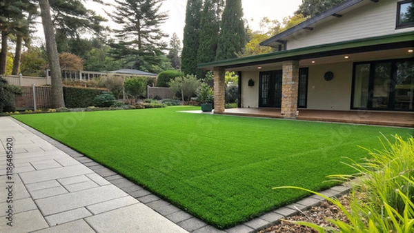 Fototapeta A synthetic lawn with a realistic green appearance.