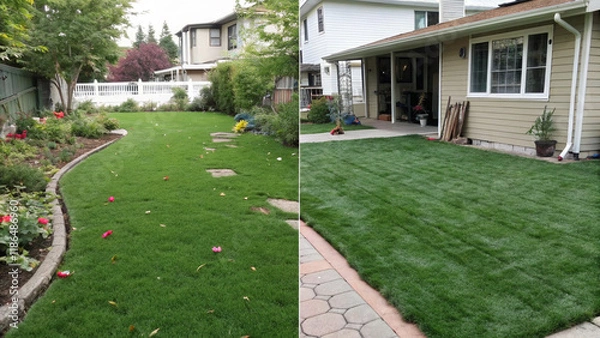 Obraz Comparison of natural and synthetic lawns in terms of environmental impact.