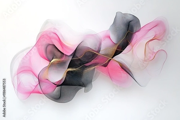 Fototapeta Abstract Pink and Black Flowing Design with Gold Accents