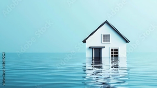 Fototapeta House standing firm in flood, resilient structure, 3D illustration