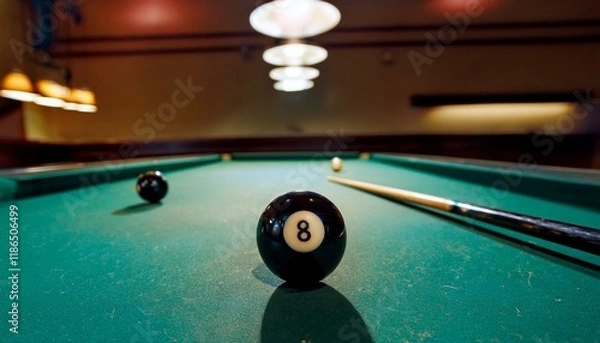 Obraz Enjoy the sound of the cue ball striking the 8 ball, sending it into motion.  