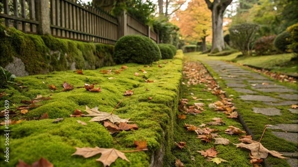 Obraz Lawn overgrown with moss and leaves
