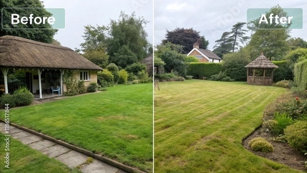 Obraz Lawn before and after annual scarification.
