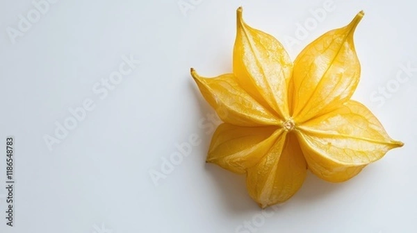 Fototapeta Star gooseberry fruit with vibrant yellow color isolated on a clean white background showcasing its distinct star-shaped appearance.