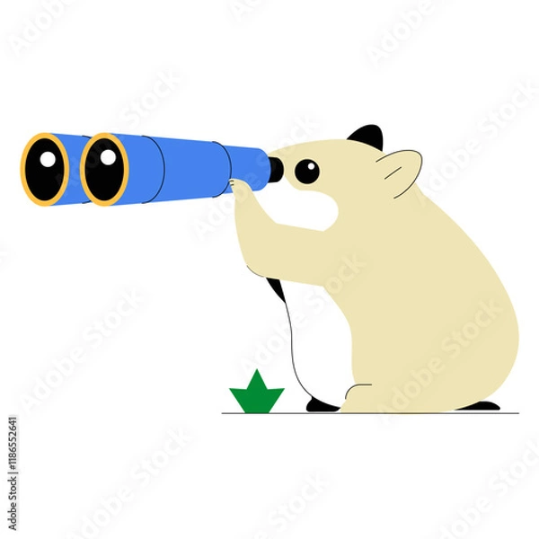 Fototapeta No Results Found With Hamster Holding Binoculars In Flat Vector Illustration Symbolizing Search And Empty State UI Concept, Isolated On White Background.